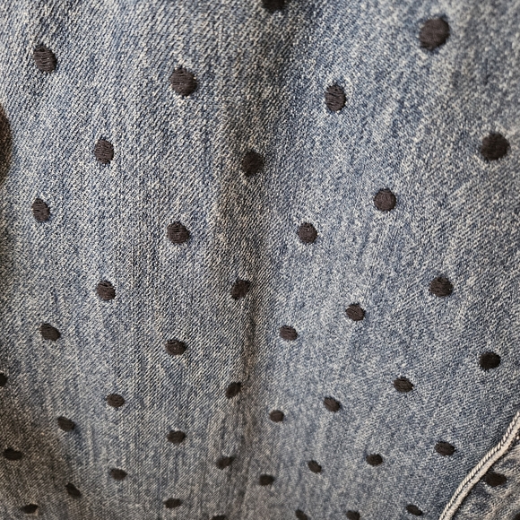 DL1961 Eilis Sleeveless Denim Dress Blue Polka Dot Layering V-Neck Embroidered - Picture 6 of 14